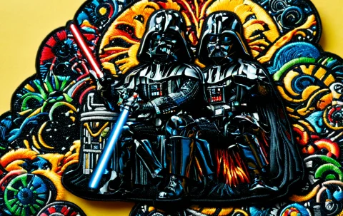 Loraral-embroideredpatchsdxl1.1lorachallengewinnifier2025-08... — SDXL AI Prompt: PEDarthVader, toilet-object focus, on toilet, colorful, shiny, (transformation,...