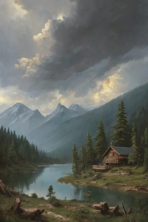 Masterpiece, High-resolution, Oil Painting, Tall Mountains,...