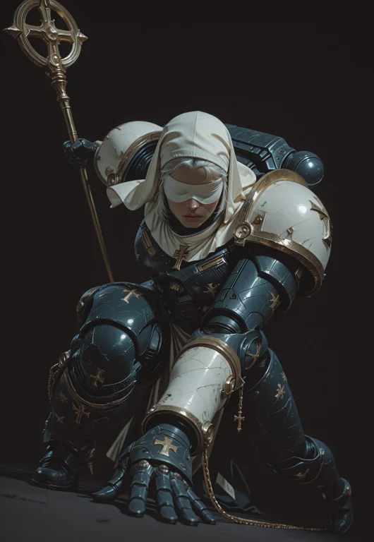 Lazypos, Lazyreal, 1girl, Solo, White Hair, Nun Habit, Power...
