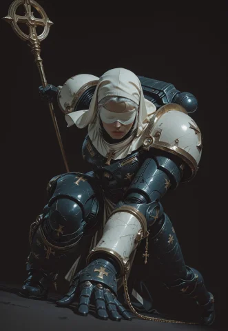 Lazypos, Lazyreal, 1girl, Solo, White Hair, Nun Habit, Power... — Stable Diffusion AI Prompt: lazypos, lazyreal, 1girl, solo, white hair, nun habit, power armor, (white blind...