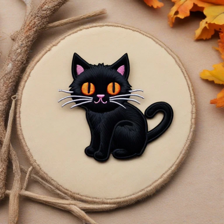 Halloween, Black Cat, Meow, Emoji, Ral-embroideredpatch