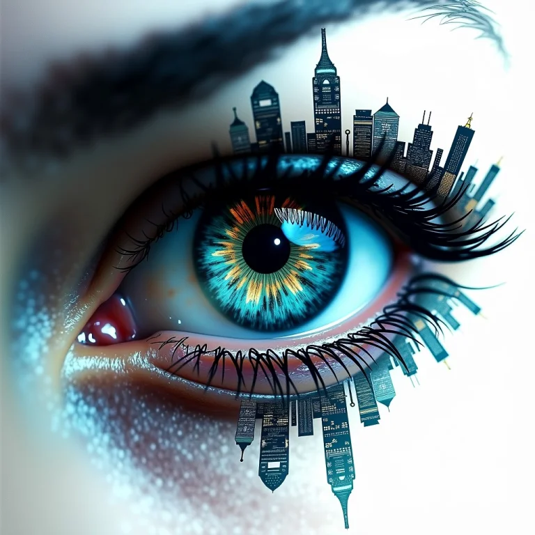 Stunning Image Of A Womans Eye, Fused With An Abstract, Vibr...