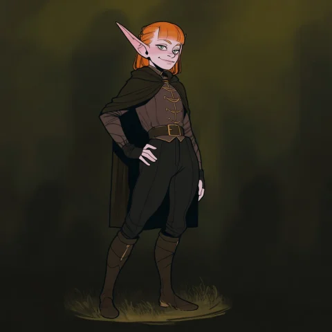 Redhead Elf Proud Pose — Stable Diffusion AI Prompt: Redhead elf standing proud