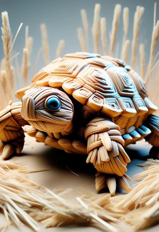 Masterpiece, Intricately Detailed Turtle Made Of Straw, Dram...