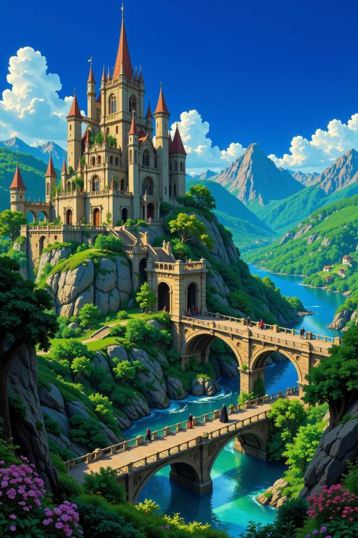 Castle Bridge Beautiful Landscape, Noon, Woman, Very Intrica...