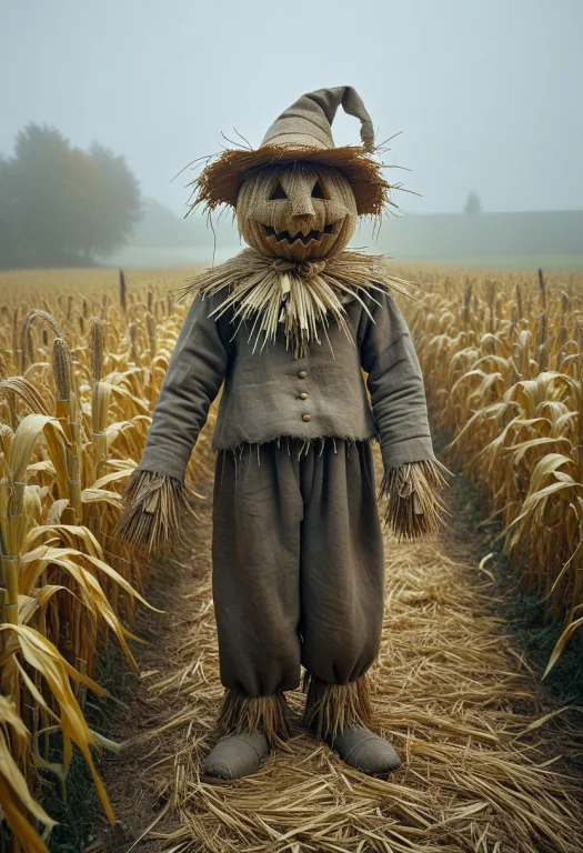 8k, Raw Digital Photo, An Old Scarecrow Standing Alone In A...