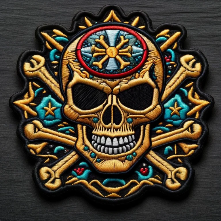An Embroidered Patch Design That Shows A Skull And Crossbone...