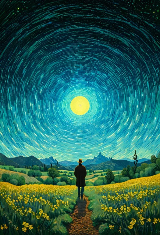 A Man Stands In The Wilderness, Blue Dot Light Spinning, Vin...