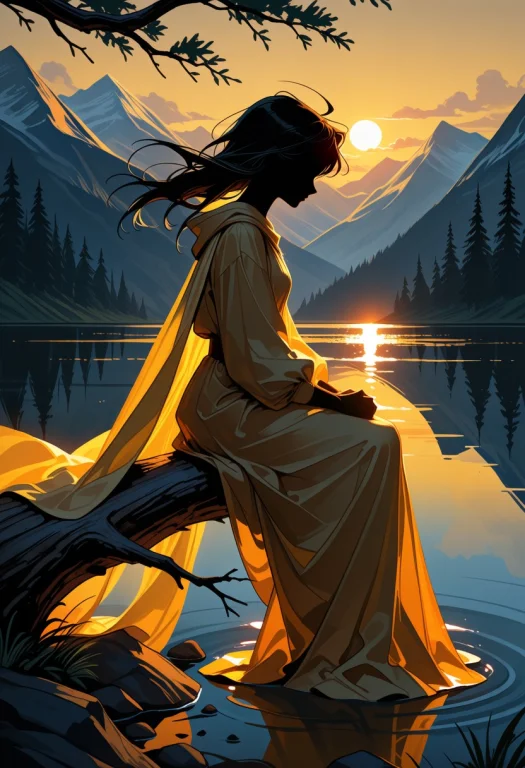 A Cinematic Fantasy Illustration Of A Mysterious Young Woman...