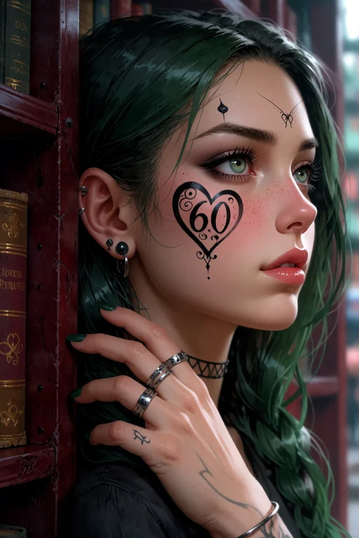 , A Heart 60 Tattoo On Left Cheek, Jane Laughed, Leaning Aga...
