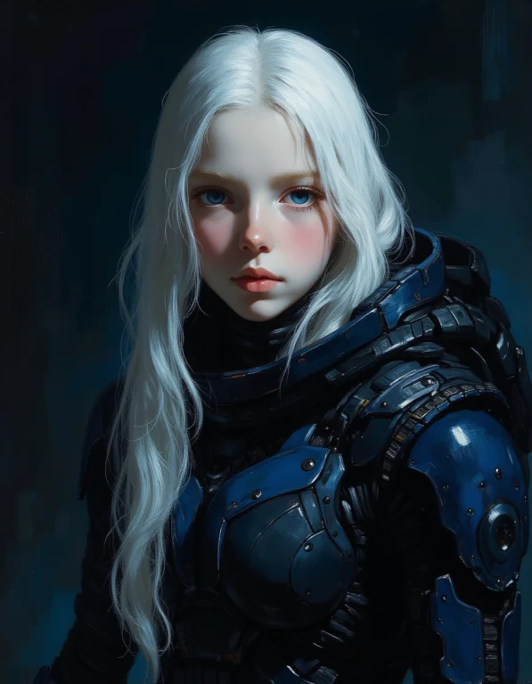 Detailed Oil Painting, Full Body Portrait Of An Albino Young...