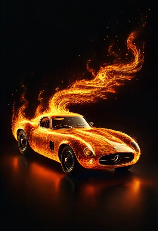 A Sleek Race Track Rendered Entirely In Flowing Flame, Its A...