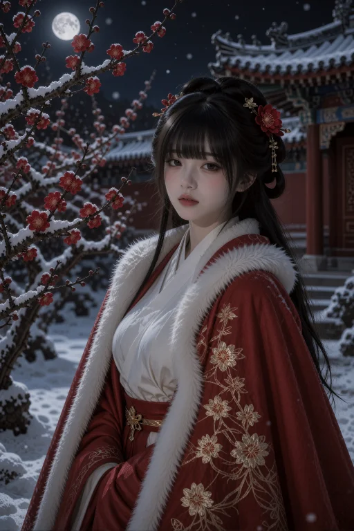 , A Red-and-white Winter Hanfu Ensemble With A Low Wrapped N...