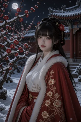 , A Red-and-white Winter Hanfu Ensemble With A Low Wrapped N... — Stable Diffusion AI Prompt: 古装, a red-and-white winter hanfu ensemble with a low wrapped neckline, gold fl...