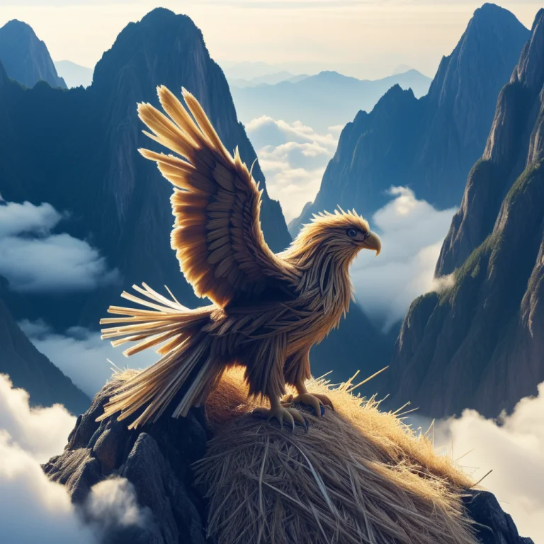 An Eagle Made Of Straw Thread, Perched High, Looking Out, St...