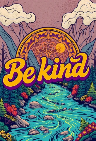 Positive And Vibrant Illustration Featuring A Bold, 70s Styl... — FLUX AI Prompt: Positive and Vibrant illustration featuring a bold, 70's style graphic and spiri...