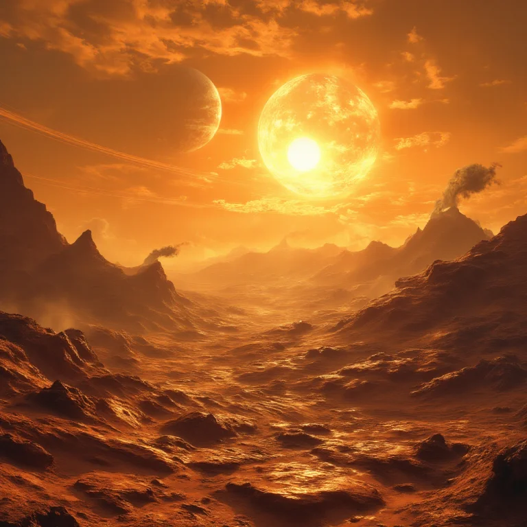 A Vast, Desolate Alien Landscape Bathed In A Warm Orange Glo...