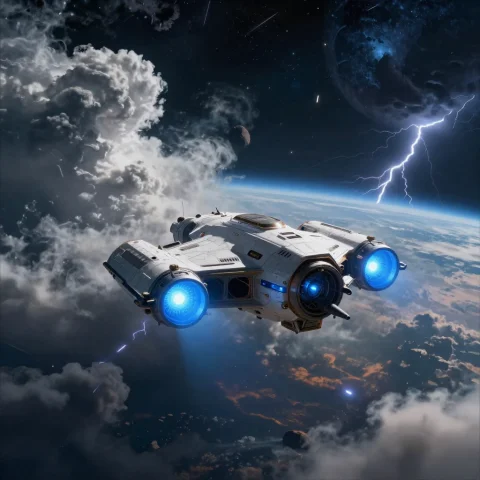 A Detailed, Realistic Digital Painting Of A Futuristic Space... — Stable Diffusion AI Prompt: A detailed, realistic digital painting of a futuristic spacecraft with glowing b...