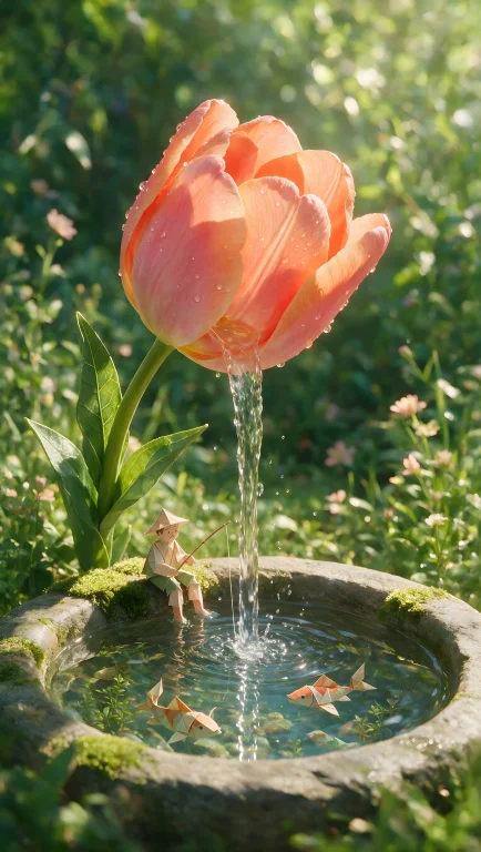 A Surreal Macro Photograph Of A Single Vibrant, Dew-kissed T...