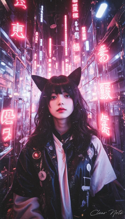 Neo Photorealistic Art Style, A Japanese Girl With Fox Ears...