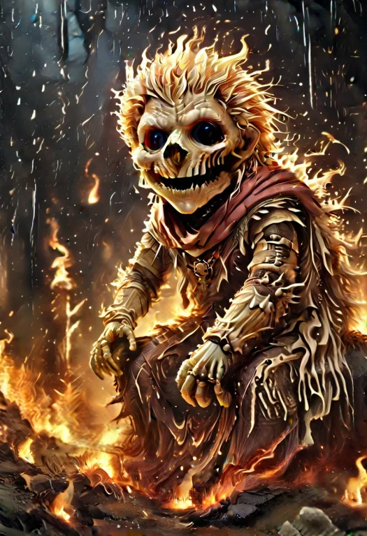 A Large Illustration Of A Skeleton Wearing A Red Hood Rides...