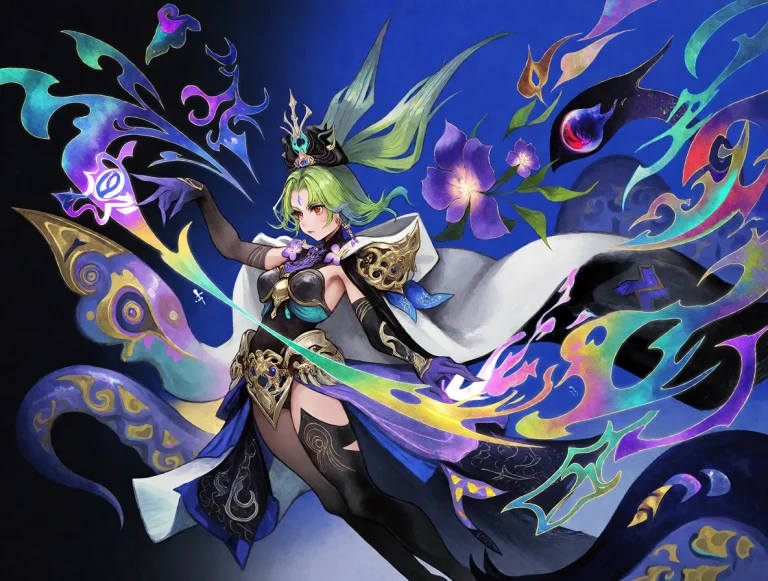 A Striking Female Figure With Vibrant Green Hair Styled In L...