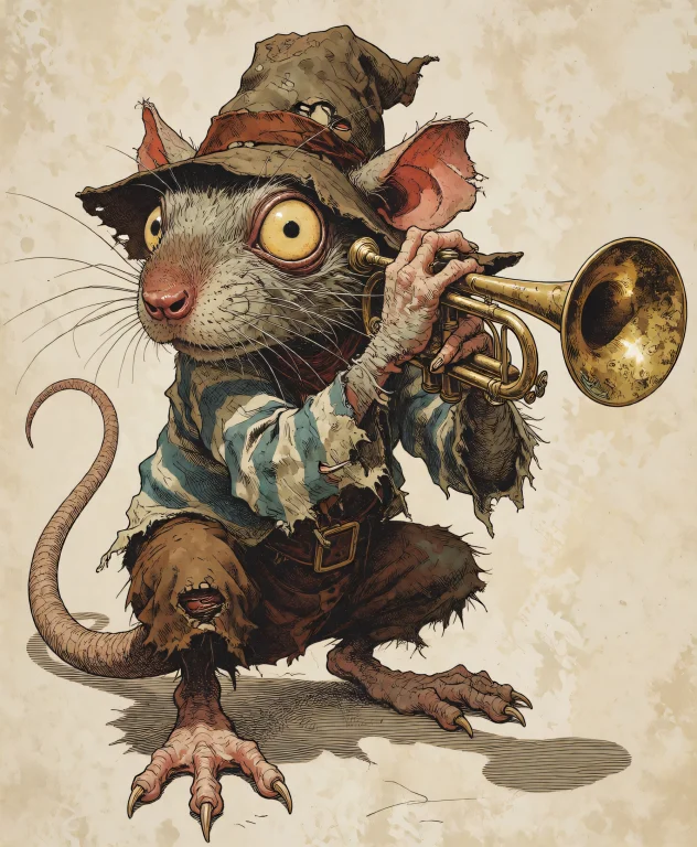 A Detailed Illustration Of A Grotesque, Anthropomorphic Rat...