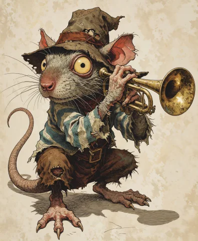 A Detailed Illustration Of A Grotesque, Anthropomorphic Rat... — Stable Diffusion AI Prompt: A detailed illustration of a grotesque, anthropomorphic rat with large yellow ey...