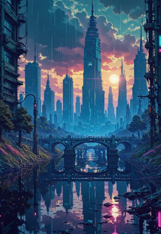 Futuristic Skyscraper, Tower, Arc, Cybercity, Neon Signs, Ut...