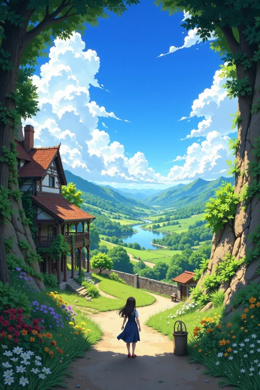 Alley Beautiful Landscape, Bright Sunny Sky, Woman, Very Int...