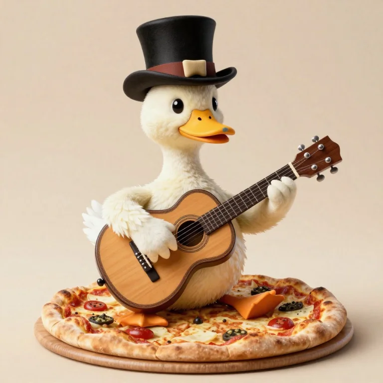 A Dapper Duck, Wearing A Top Hat Made Of Teeth, Playing A Gu...