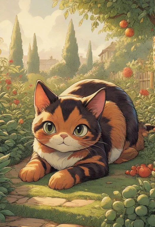 Cartoon Of Cute Tortoiseshell Cat, Lying On Back, Playful, Q...