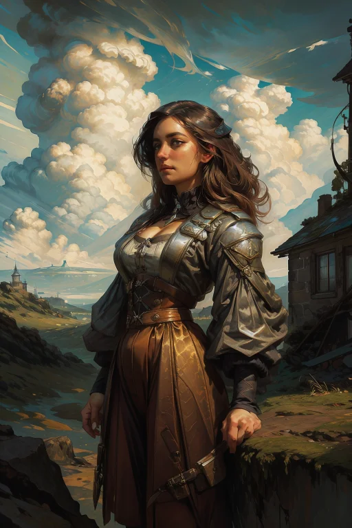 1girl, Loracalmart0.7 Calmart, Cloudscape Art By Peder Balke...