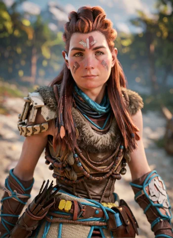 Aloy, Outfit3, Facialmark2 — Stable Diffusion AI Prompt: Aloy, outfit3, facialmark2