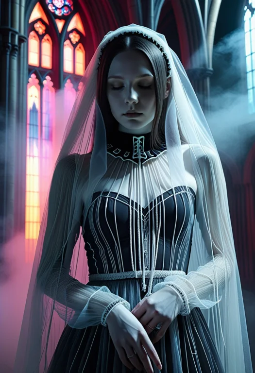 8k, Raw Digital Photo, A Gothic Ghost Girl, Pale Skin, Long...