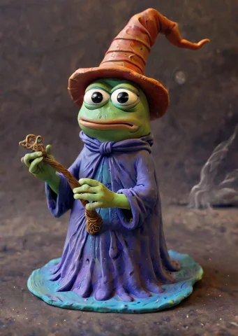 Loraclay Morph - Xl1.0 Clay, Made Of Clay, Lorapepefrog Sdxl... — SDXL AI Prompt: clay, made of clay, pepefrog, wizard hat