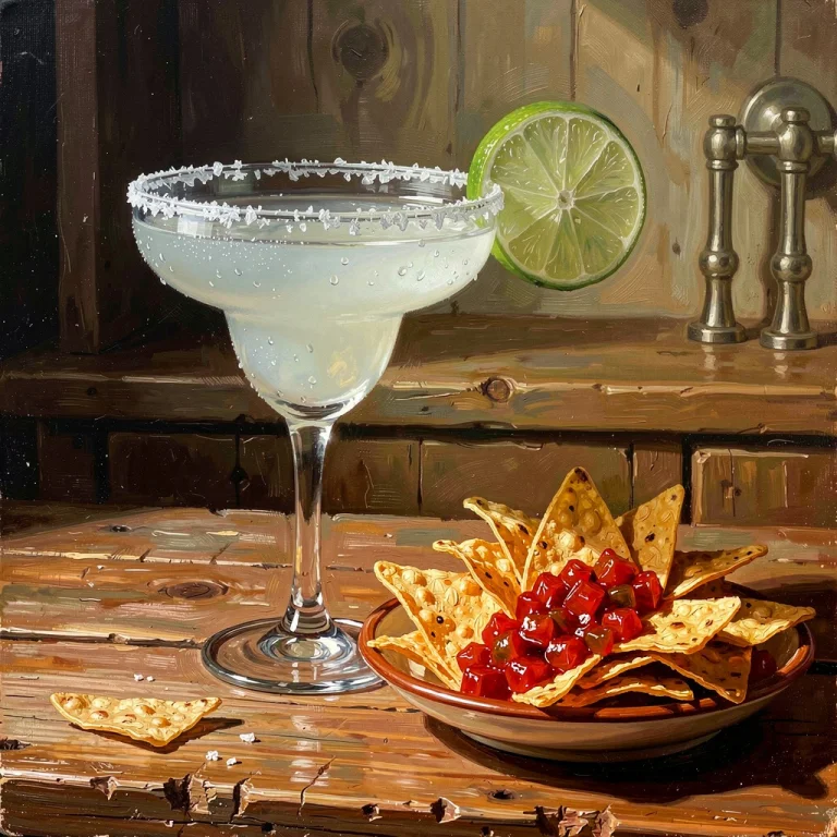 A Vibrant Margarita Cocktail Sits Centrally On A Rustic Wood...
