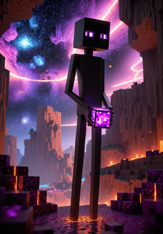 Enderman, Black Body, Portrait, Holding Cube, Thin Legs, Loo...