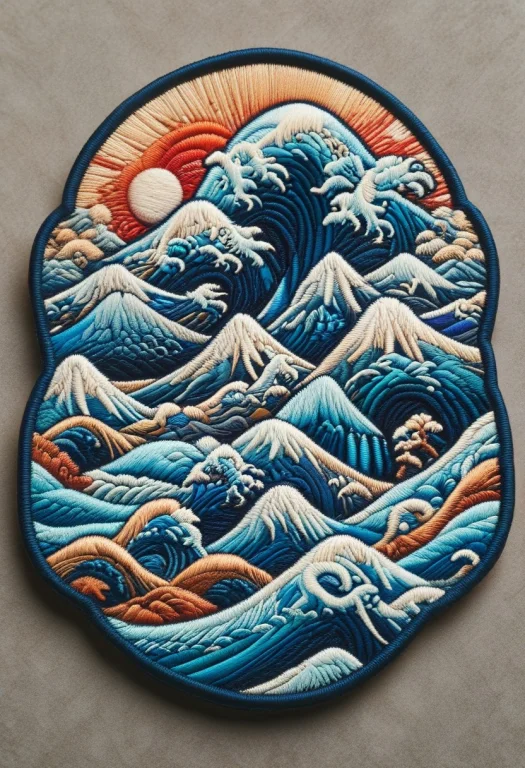 Ral-embroideredpatchc ,.embroidered Patch Of, Ukiyo-e , Wave...