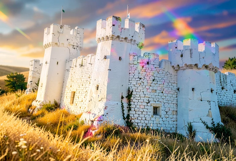 A Citadel Of White Stone Above Golden Fields, Iridescent Lig...