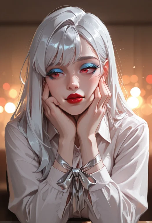 Ink Colors Forming A Woman With Blue Mascara And Red Lipstic...