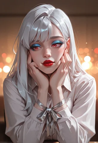 Ink Colors Forming A Woman With Blue Mascara And Red Lipstic... — Stable Diffusion AI Prompt: ink colors forming a woman with blue mascara and red lipstick, pale face, a sing...
