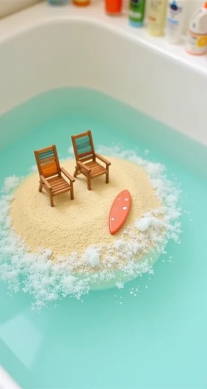 A Tiny Beach Scene With A Bath Mat Island, Complete With San...