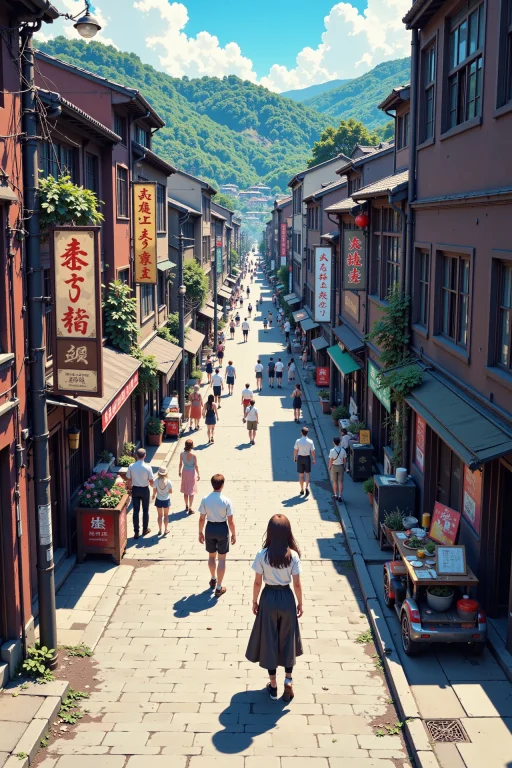 A Street Full Of People Beautiful Anime Landscape, Early Mor...