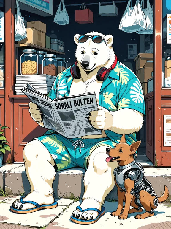A Large, Obese, Clumsy, And Kind Male Polar Bear Sits Casual...