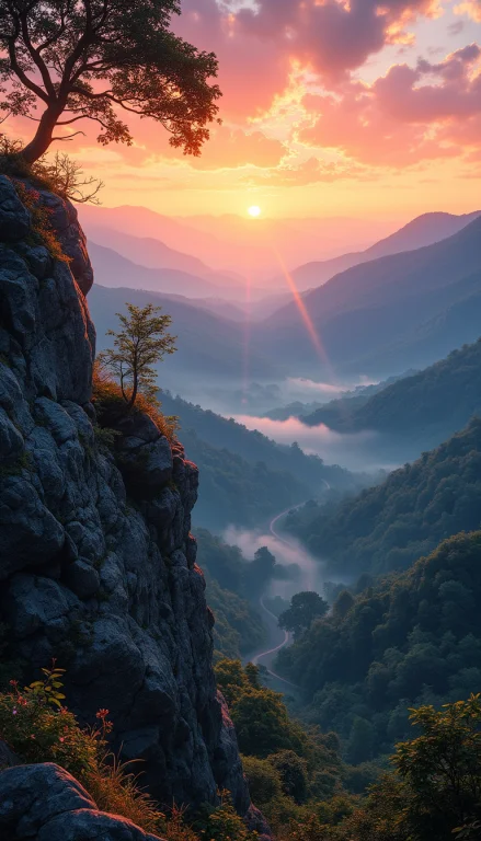 A Breathtaking Landscape Showcasing A Vibrant Sunrise Over R...