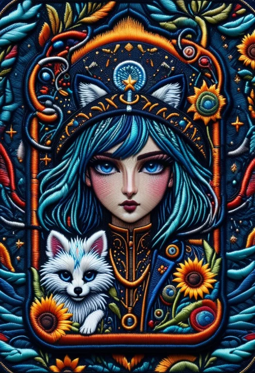 Ral-embroideredpatch, Arctic Fox Girl With Blue Floating Hai...