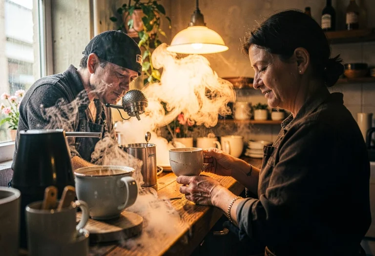 A Barista Framed By Steam In A Cozy Cafe, Cinematic Photogra...