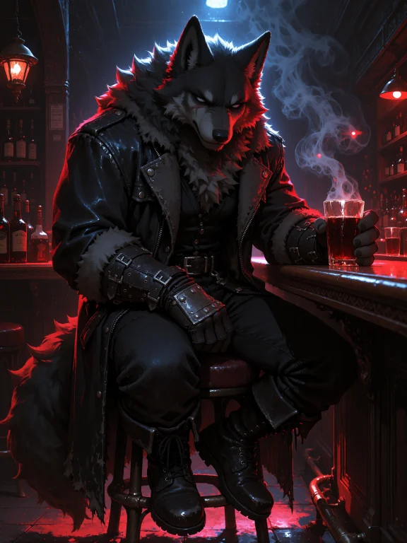 A Huge, Intimidating Anthropomorphic Wolf Sits Alone At The...