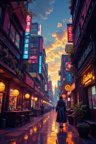 A Cyberpunk Bar In A Futuristic Street Beautiful Landscape,... — Stable Diffusion AI Prompt: a cyberpunk bar in a futuristic street beautiful landscape, early morning, woman...